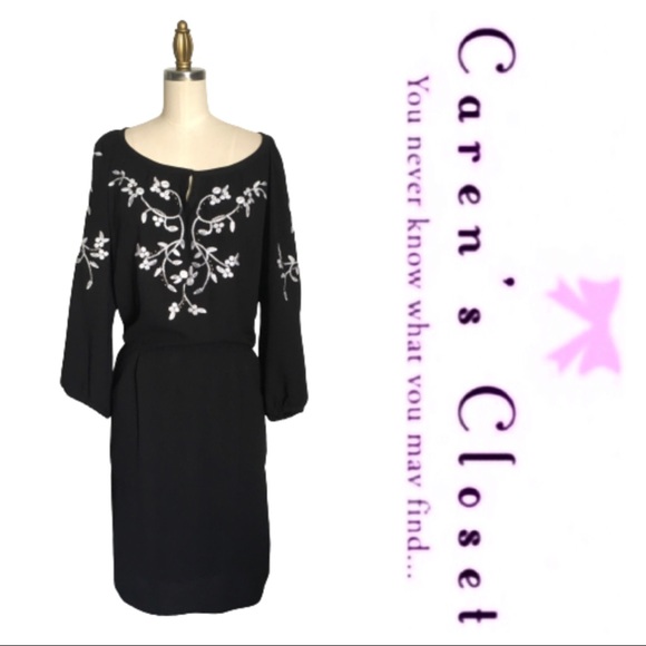 Nanette Lepore Black Embroidered Peasant Dress - Picture 2 of 8